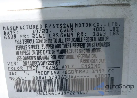 2024 Nissan Sentra Sv Xtronic Cvt z USA, uszkodzony, nr VIN 3N1AB8CV3RY229167